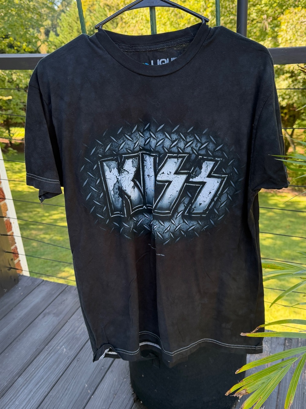 KISS Liquid Blue Band Tee Large Distressed Rock Graphic Shirt